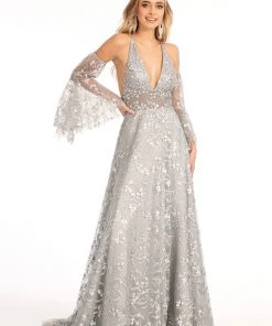 Glitter Print V-Neck Gown By Elizabeth K GL3002 Prom 14 Glitter Print V-Neck Gown By Elizabeth K GL3002 Prom