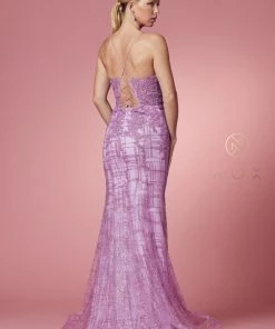 Glitter Print V-Neck Mermaid Dress By Nox Anabel R282-1