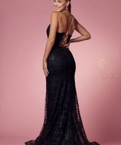 Glitter Print V-Neck Mermaid Dress By Nox Anabel R282-1