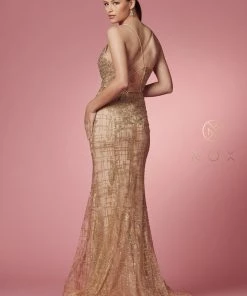 Glitter Print V-Neck Mermaid Dress By Nox Anabel R282-1