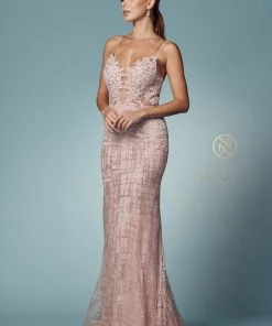 Glitter Print V-Neck Mermaid Dress By Nox Anabel R282-1