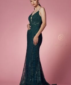 Glitter Print V-Neck Mermaid Dress By Nox Anabel R282-1