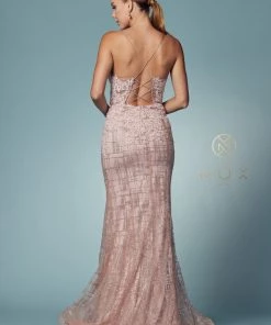 Glitter Print V-Neck Mermaid Dress By Nox Anabel R282-1