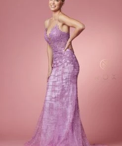 Glitter Print V-Neck Mermaid Dress By Nox Anabel R282-1