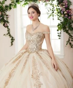 Glitter Sequin Off Shoulder Quinceanera Dress By House Of Wu 26960 Quinceañera