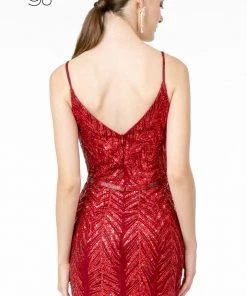 Prom Glitter Sequined V-Neck Mermaid Gown By Elizabeth K GL2939