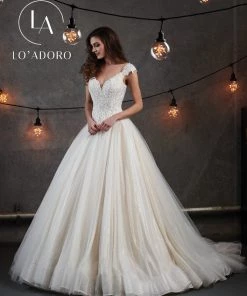 Lo Adoro By Mary's Bridal Glitter Tulle Cap Sleeve Lace Bridal Gown By Mary's Bridal M726