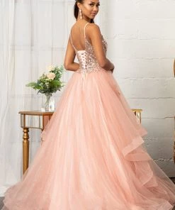 Glitter V-Neck Ball Gown By Elizabeth K GL3021