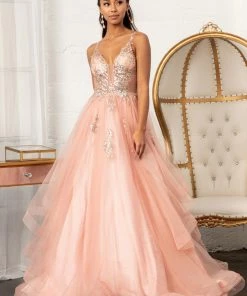 Glitter V-Neck Ball Gown By Elizabeth K GL3021