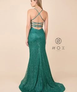 Prom Glitter V-Neck Trumpet Dress With Open Back By Nox Anabel T290
