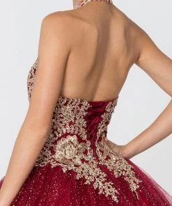 Gold Applique Halter Ball Gown With Glitter Skirt By Elizabeth K GL2805 16 Gold Applique Halter Ball Gown With Glitter Skirt By Elizabeth K GL2805
