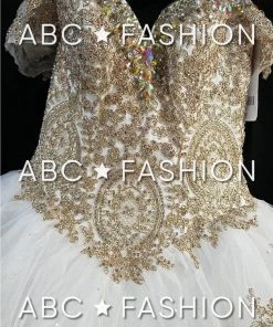 Gold Applique Off Shoulder Quinceanera Dress By House Of Wu 26934