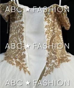 Gold Applique Off Shoulder Quinceanera Dress By House Of Wu 26934