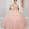 LA Glitter By House Of Wu Gold Applique Off Shoulder Quinceanera Dress By LA Glitter 24053