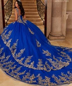 Mary's Bridal Gold Applique Quinceanera Dress By Alta Couture MQ3079