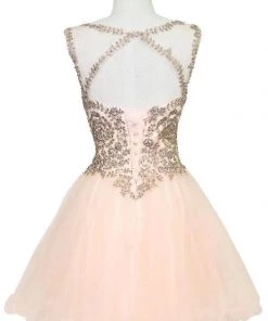 Gold Applique Short Sleeveless Dress By Calla Collection Prom