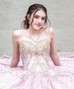 Quinceañera Gold Applique Strapless Quinceanera Dress By House Of Wu 26913
