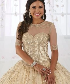 Quinceañera Gold Applique Strapless Quinceanera Dress By House Of Wu 26913