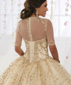 Quinceañera Gold Applique Strapless Quinceanera Dress By House Of Wu 26913