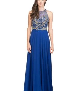 Starbox Gold Beaded Long Illusion Halter Dress By Star Box 17272 Prom