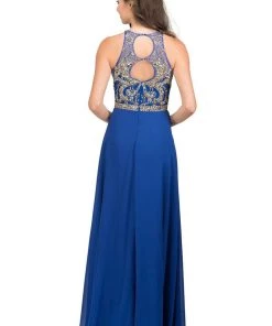 Starbox Gold Beaded Long Illusion Halter Dress By Star Box 17272 Prom