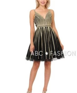 Gold Beaded Short Tulle V-Neck Dress By Poly USA 8330 9 Gold Beaded Short Tulle V-Neck Dress By Poly USA 8330