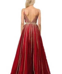 Gold Embellished Long A-line Mesh Dress By Poly USA 8328 Prom 9 Gold Embellished Long A-line Mesh Dress By Poly USA 8328 Prom