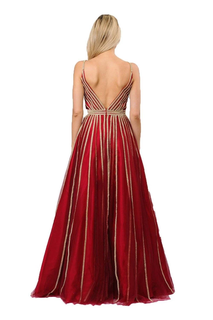 Gold Embellished Long A-line Mesh Dress By Poly USA 8328 Prom 6 Gold Embellished Long A-line Mesh Dress By Poly USA 8328 Prom