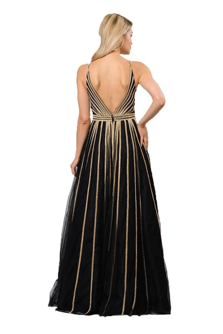 Gold Embellished Long A-line Mesh Dress By Poly USA 8328 Prom 4 Gold Embellished Long A-line Mesh Dress By Poly USA 8328 Prom