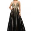 Gold Embellished Long A-line Mesh Dress By Poly USA 8328 Prom