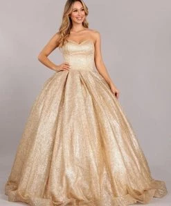 Gold Glitter Strapless Ball Gown By Cinderella Couture Quinceañera