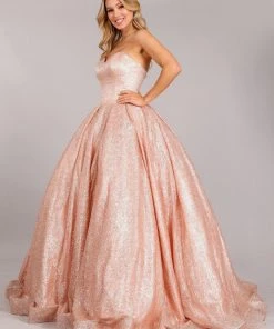 Gold Glitter Strapless Ball Gown By Cinderella Couture Quinceañera