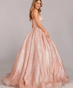 Gold Glitter Strapless Ball Gown By Cinderella Couture Quinceañera