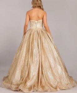 Gold Glitter Strapless Ball Gown By Cinderella Couture Quinceañera