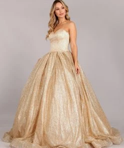 Gold Glitter Strapless Ball Gown By Cinderella Couture Quinceañera