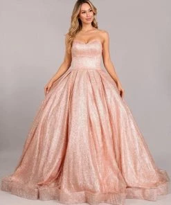 Gold Glitter Strapless Ball Gown By Cinderella Couture Quinceañera