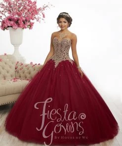 House Of Wu Fiesta Gowns Quinceañera Gold Lace Applique Quinceanera Dress By Fiesta Gowns 56341