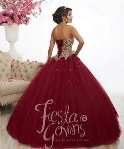 House Of Wu Fiesta Gowns Quinceañera Gold Lace Applique Quinceanera Dress By Fiesta Gowns 56341