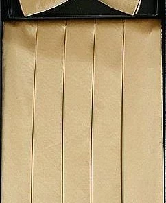 Vesuvio Napoli Men Gold Silk Satin Cummerbund And Bow Tie Set