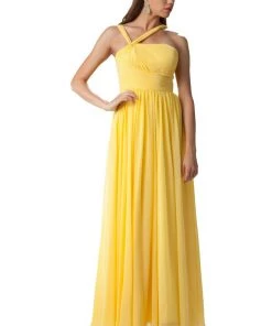 Gray Long One Shoulder Chiffon Dress By Poly USA 6678 Prom