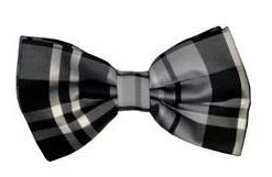 Vesuvio Napoli Gray/Black Plaid Bow Ties With Matching Pocket Squares Men