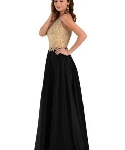 Green Long A Line Gown With Lace Applique Bodice By Poly USA