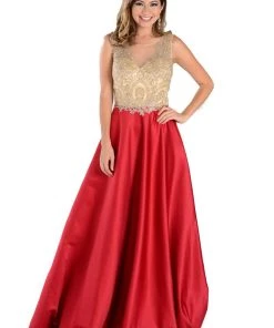 Green Long A Line Gown With Lace Applique Bodice By Poly USA