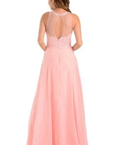 Prom Green Long Chiffon Dress With Lace Applique Top By Poly USA