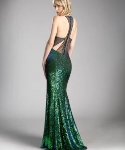 Green Long Sequin V-Neck Dress By Cinderella Divine CR809 Prom