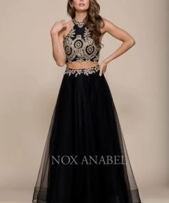 Halter Crop Top Dress With Beaded Embroidery By Nox Anabel 8205