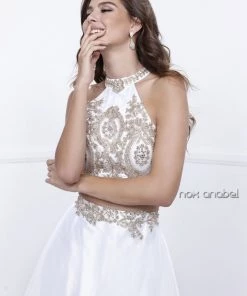 Halter Crop Top Dress With Beaded Embroidery By Nox Anabel 8205