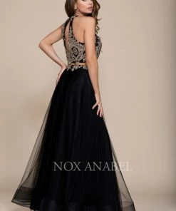 Halter Crop Top Dress With Beaded Embroidery By Nox Anabel 8205