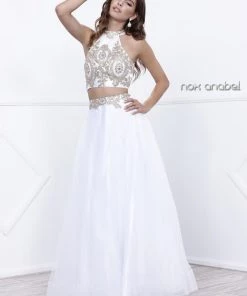 Halter Crop Top Dress With Beaded Embroidery By Nox Anabel 8205