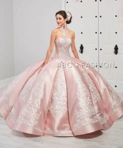 LA Glitter By House Of Wu Embroidered Halter Quinceanera Dress By LA Glitter 24057